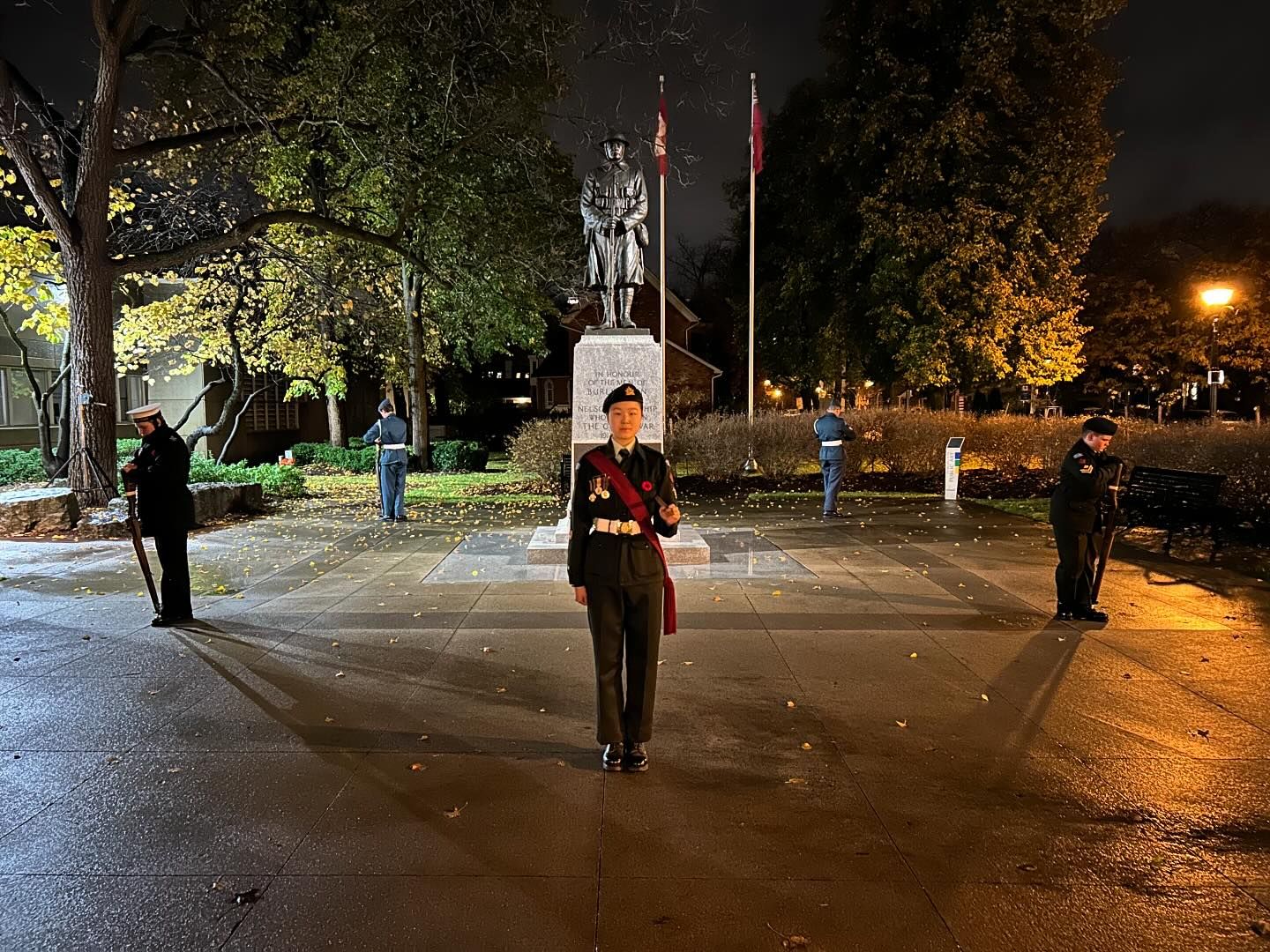 Cadets positioned around the memorial site