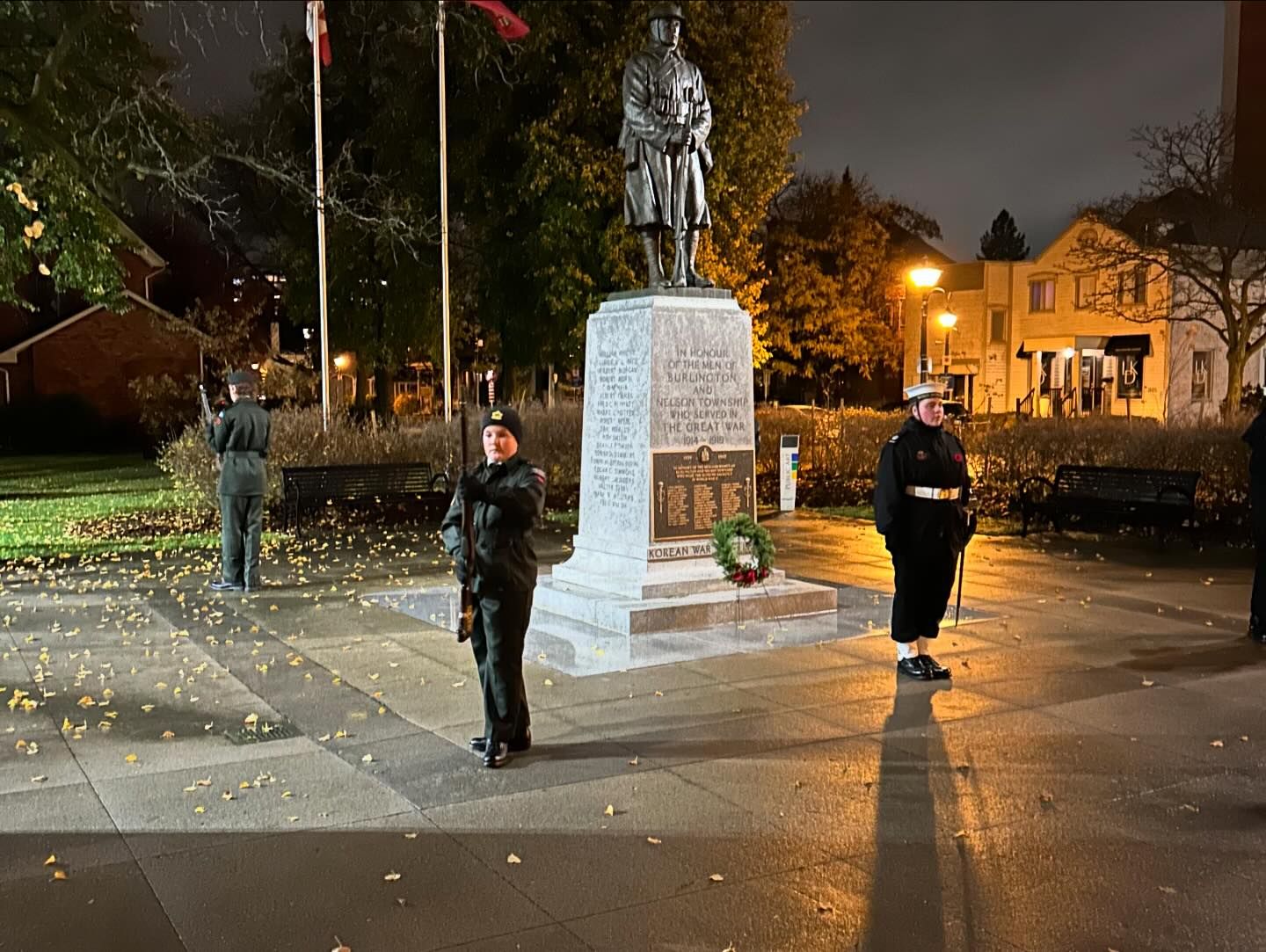 Cadets standing in formation around the monument